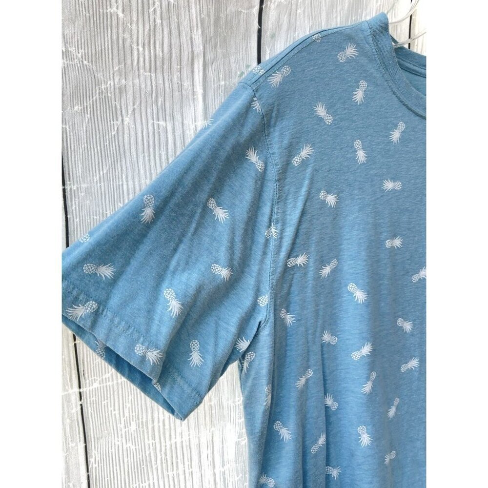 George Mens L 42-44 Short Sleeve Blue Shirt White Pineapples - Picture 3 of 5